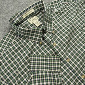 LL Bean Shirt Mens Extra‎ Extra Large Tall Green Blue Plaid Wrinkle Resistant